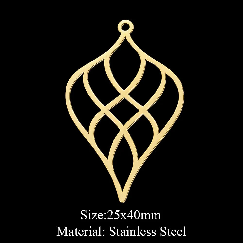 10pcs/lot Hollow Lotus Rose Flower DIY Charms 316 Stainless Steel Women Wholesale Jewelry Round Leaf Tassels Necklace Pendant