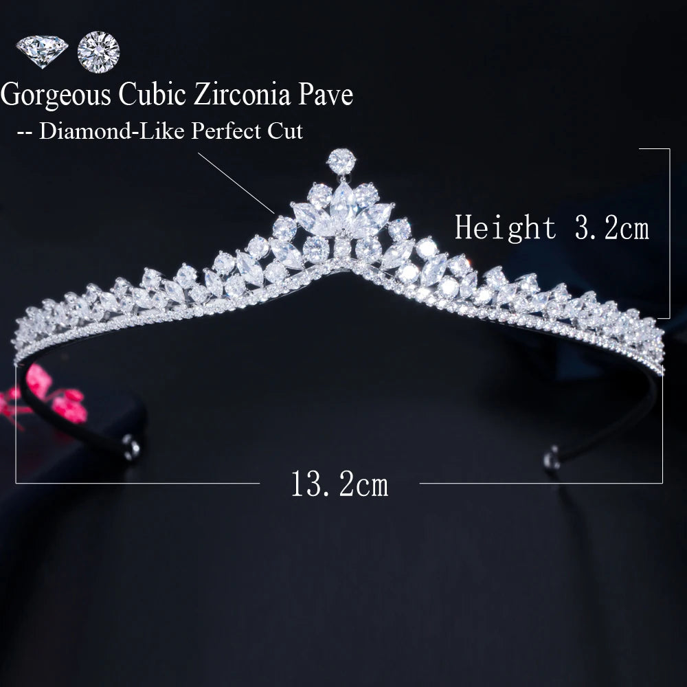 Elegant Shiny Cubic Zirconia Crystal Big Bridal Tiaras and Crowns Hair Accessories for Women Wedding Costume Headwear Jewelry