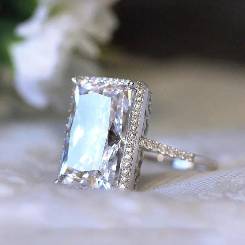 FCJ Simple Fashionable Gold Plated Children's Gemstone Ring Trendy Oval Cut Rectangular Eye-catching Design 18K Inlay