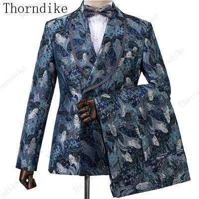 2023 Blazer+Pants+Vest Suits Male Casual Slim Blazer Coat Suit New Man Fashion Green Jacquard Eye-catching High Quality Party