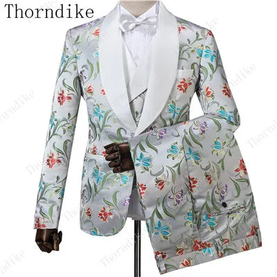 2023 Blazer+Pants+Vest Suits Male Casual Slim Blazer Coat Suit New Man Fashion Green Jacquard Eye-catching High Quality Party