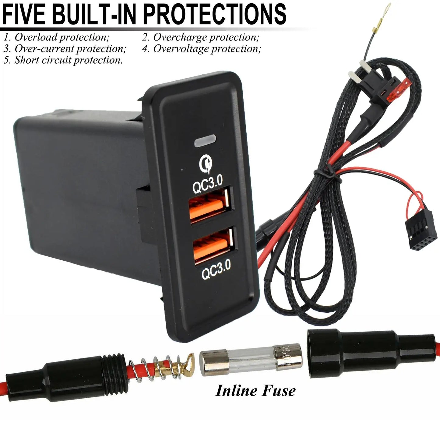 For SEAT Ibzia Leon For VW Golf Beetle Jetta Passat Sharan Car Charger Dual USB QC3.0 Port Phone Laptop 12V Fast Quick Charging