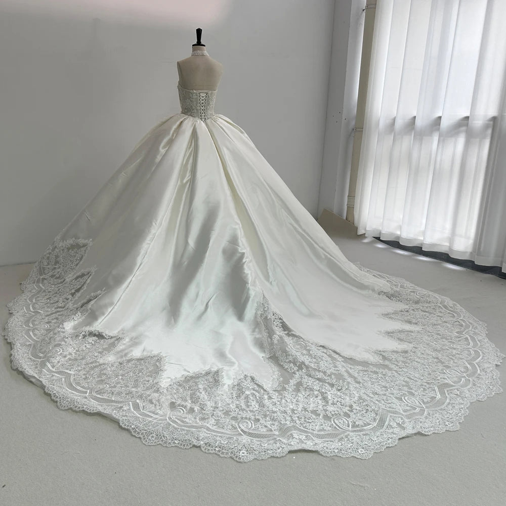 Satin Sleeveless Latest Wedding Dresses Bridal Gown Bride Wedding Dress With Tail Xs141