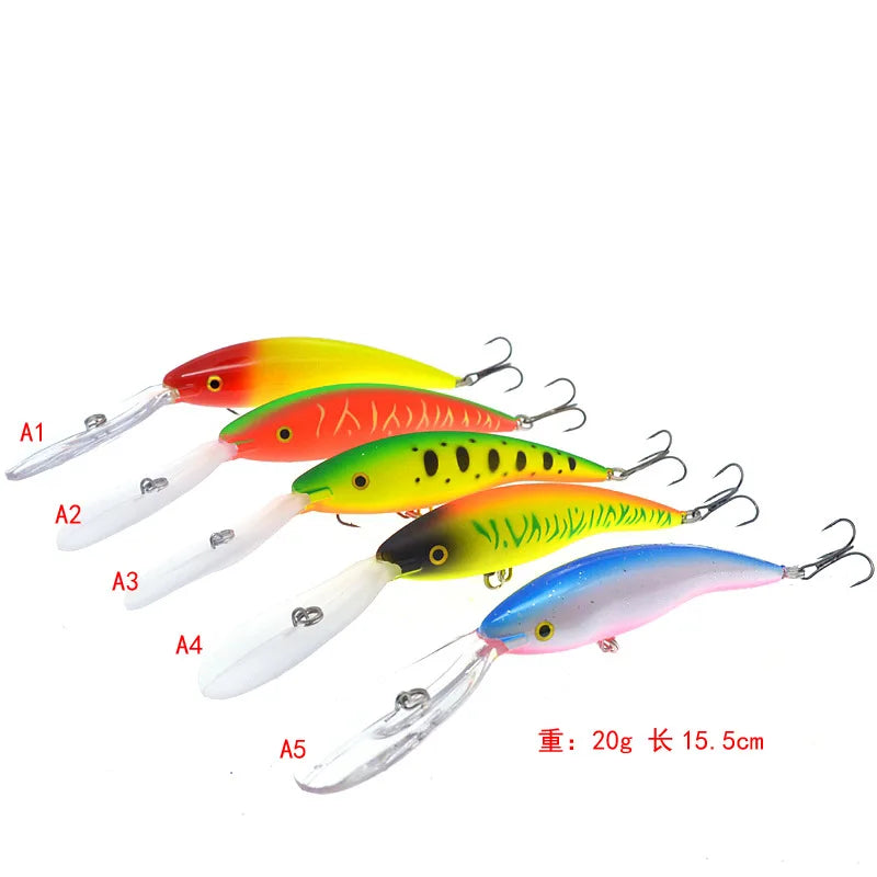 Long Cast Minnow Fishing Lure Hard Bait Long Mouth Dive Board 15.5cm/20g Artificial Lures Lot 5 Pieces Sale