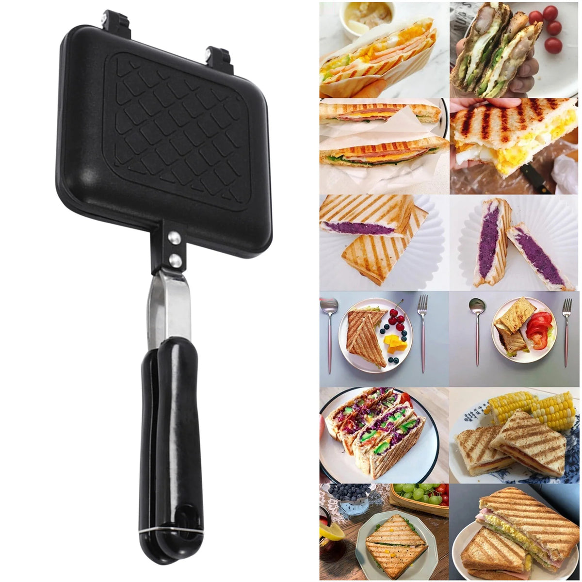 Gas Non-Stick Sandwich Maker Iron Bread Toast Breakfast Machine Waffle Pancake Baking Barbecue Oven Mold Mould Grill Frying Pan