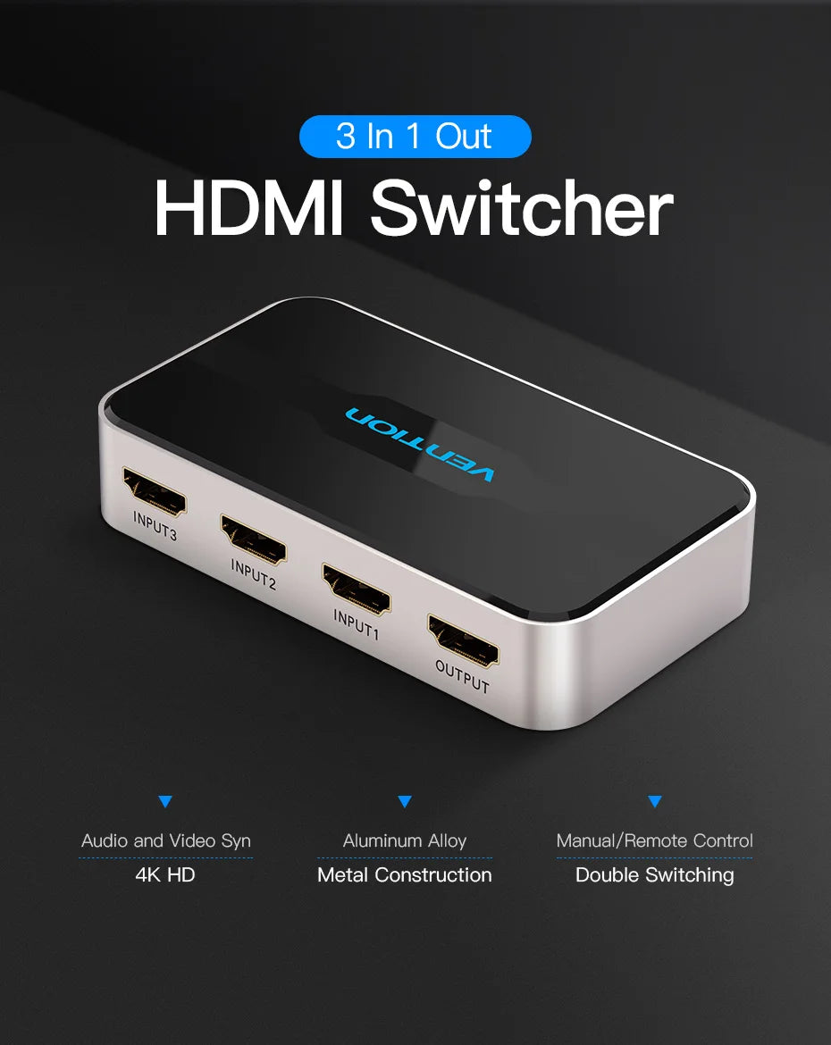 Vention HDMI Splitter 5 Input 1 Output HDMI Switch 5x1 for XBOX 360 PS4 Smart Android HDTV 4K 5 in 1 out HDMI Switcher Adapter