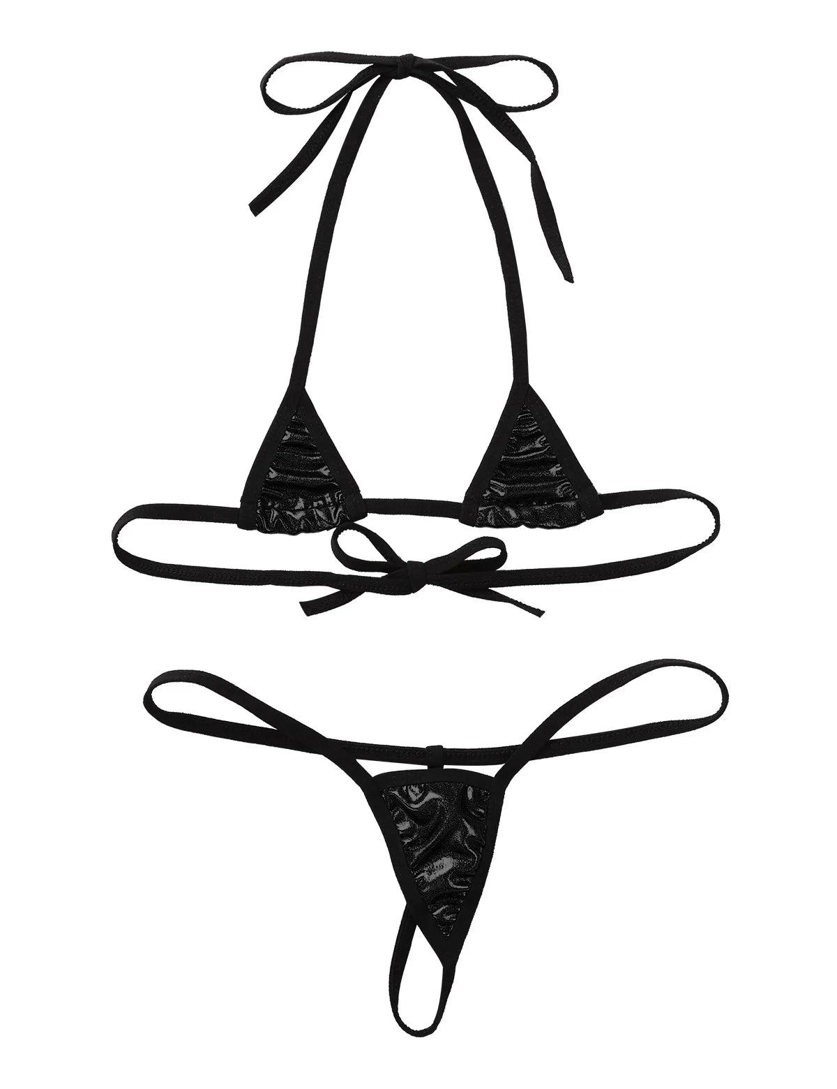 Womens Shiny Metallic Halterneck Bra Tops Micro Thong Bikini Set 2 Pieces Extreme Swimsuits Brazilian Swimwear Bathing Suits