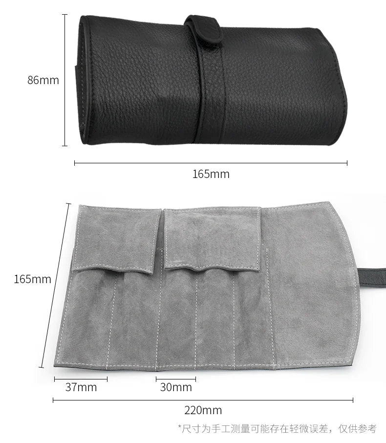 Wancher Genuine Leather Pen Bag 5 Pens Roll Pencil Bag Gift Box Protective Pen Ballpoint Pen Office Accessories Pen Set