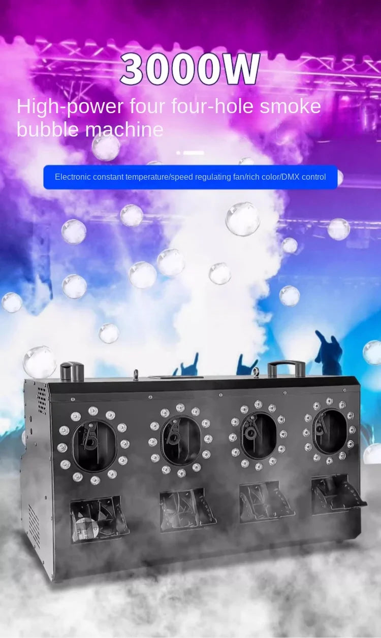 Special Performance Large Wedding Props Bar Bubble Blowing Machine Four-Hole LED Smoke DMX512 Control Mode Moving Head Lights
