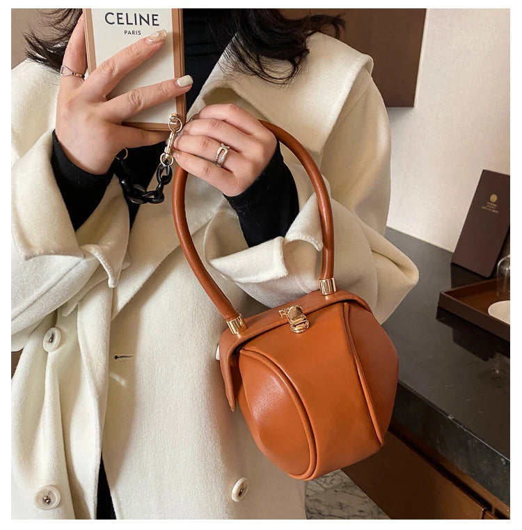 Bowling Spherical Women's Handbag Luxury Brand Designer Hobos Bag Fashion Mini Round Shoulder Bags PU Leather Female Purse