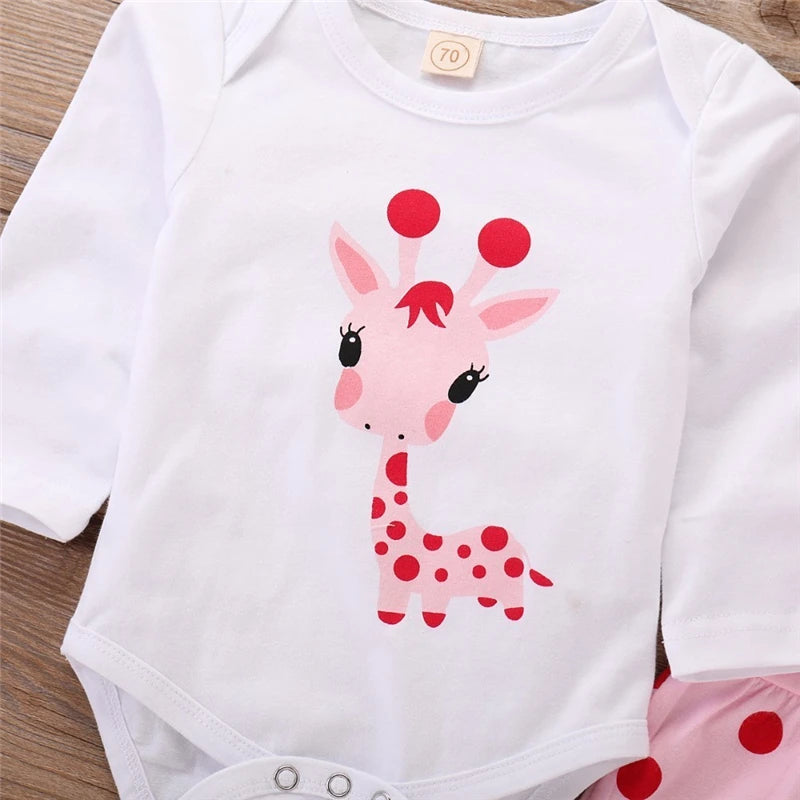 Polka Dot Newborn Baby Girl Clothes Sets Giraffe Tops Pant With Hat Infant Girls Outfits Suits