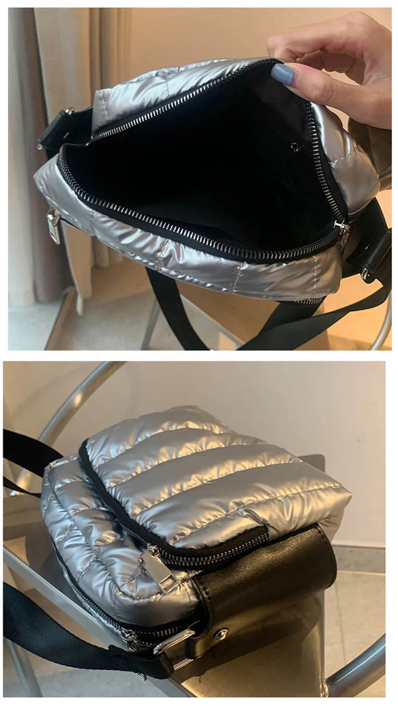 Luxury Space Cotton Shoulder Bags For Women 2021 Winter Crossbody Down Bag Designer Handbag Wide Shoulder Strap Messenger Pack가방