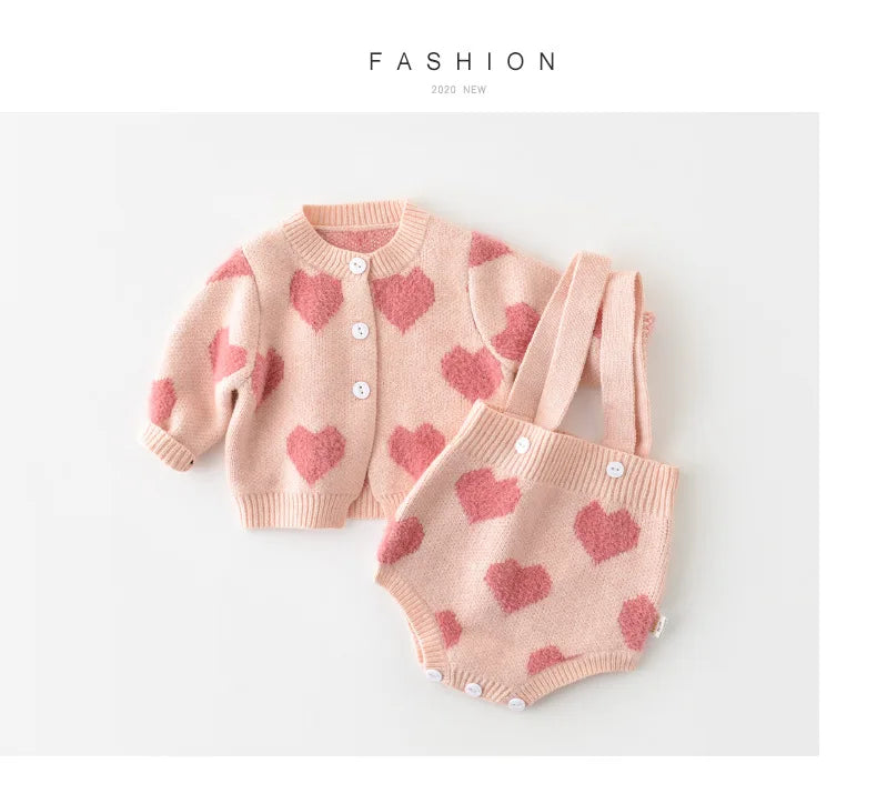 MILANCEL baby girl clothes baby knit clothing set heart bodysuit baby sweaters 2 pcs baby suit  soft newborn clothes