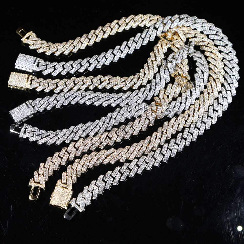 New 12mm Cuban Link Chains Necklace Gold Silver Color CZ Hiphop Fashion Jewelry Bling AAA Zircon 2 Row Iced Out For Men