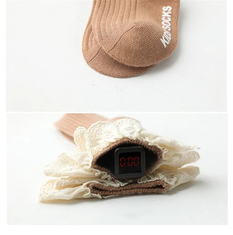 Lawadka Newborn Baby Girl Socks Lace Baby Knee Socks Anti Slip Cotton Socks for Girls Princess Long Autumn Winter Stockings 0-3T