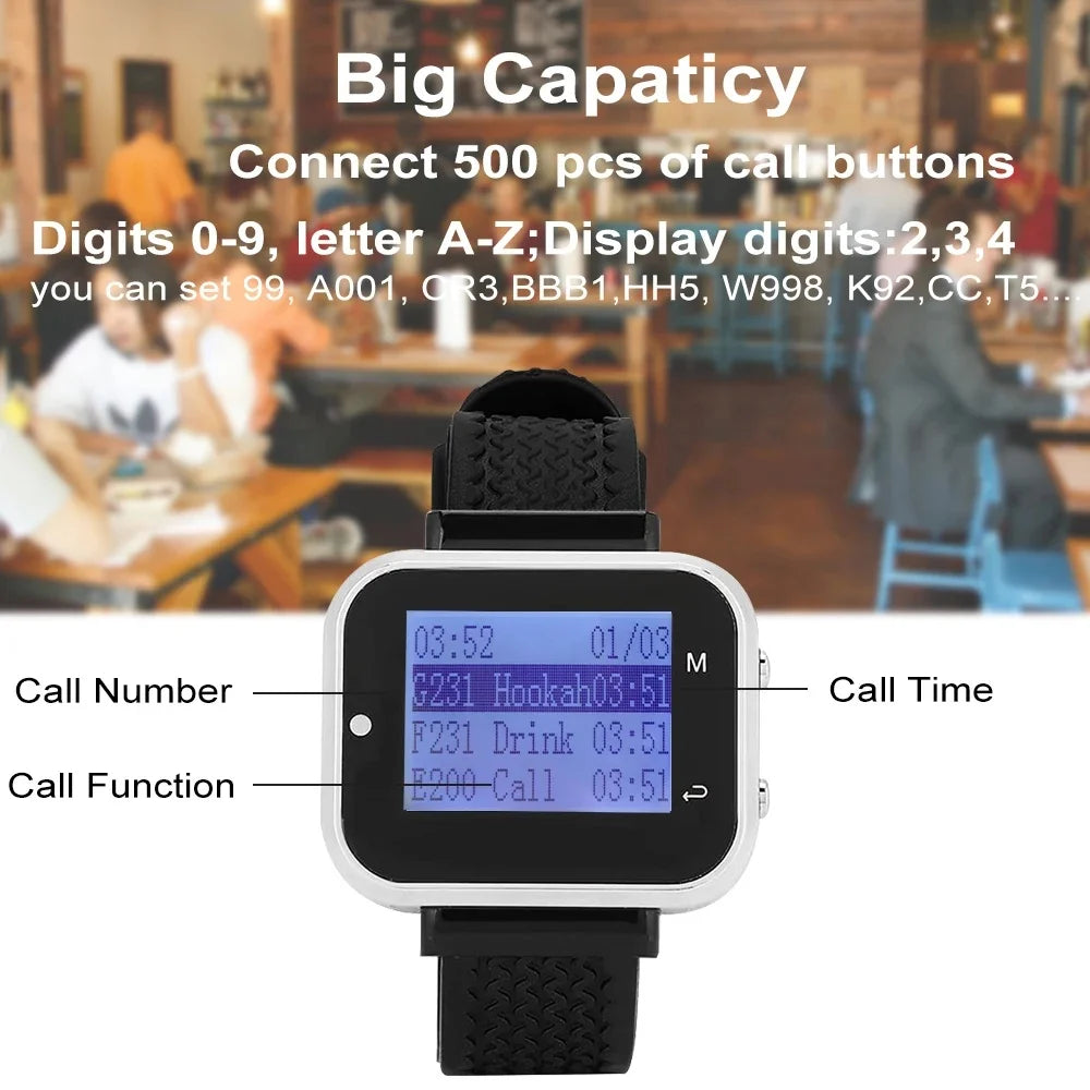 20 Call Button 2 Watch Pager Receiver for Restaurant Cafe Bar Wireless Service Call Bell Guest Calling System Pager