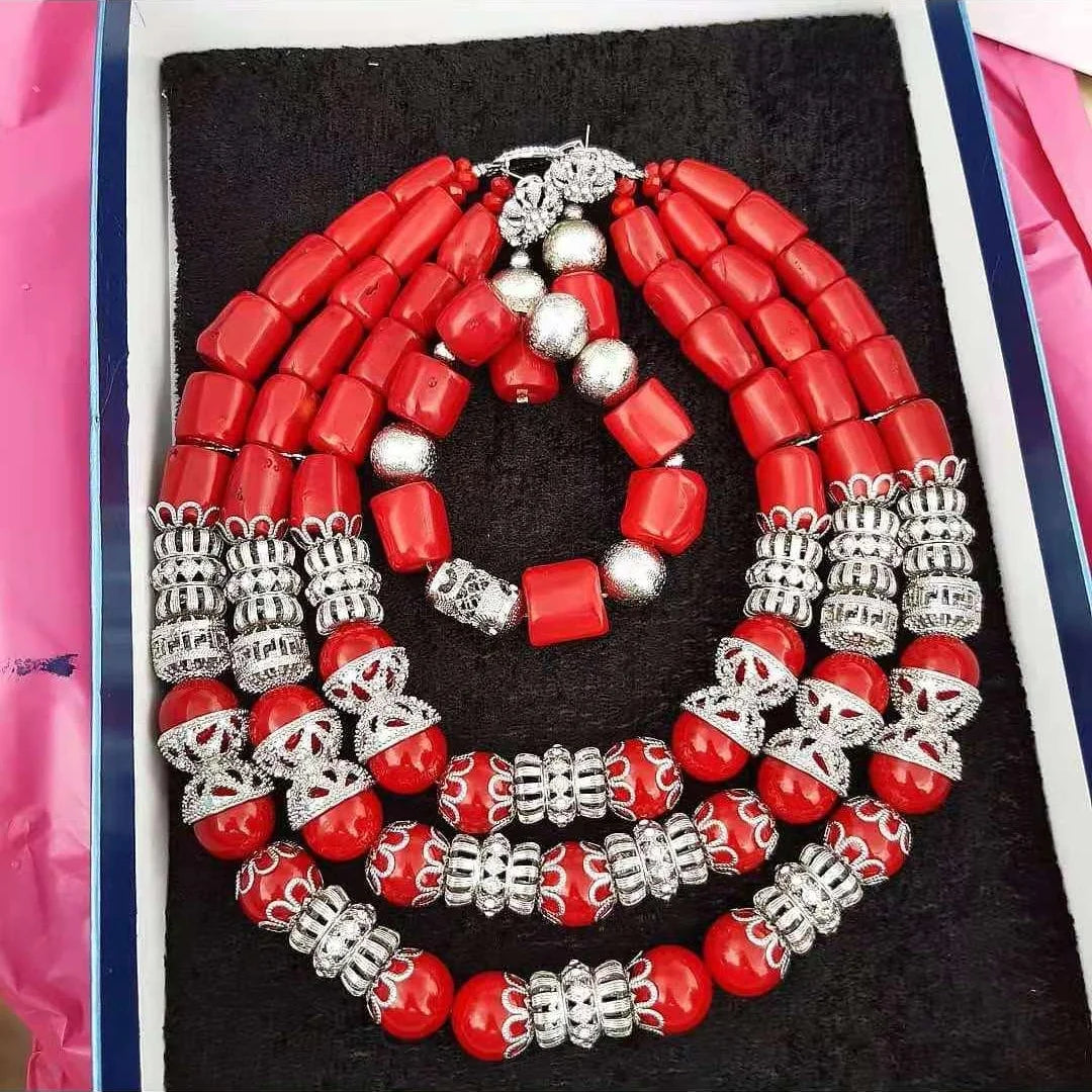 Big Real Coral Bead Traditional Nigerian Wedding African Coral Beads Jewelry Set Women Party Anniversary Gift Jewelry CNR885