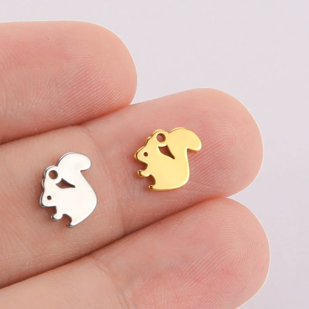5pcs/lot Stainless Steel DIY Charms for Jewelry Making Ghost Squirrel Fish Bear Paw Animal Pendant for Necklace Bracelet Earring