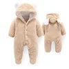 Winter Newborn Infant Toddler Boys Girls Cartoon Bear Footed Jumpsuit Baby Coral Fleece Hooded Romper