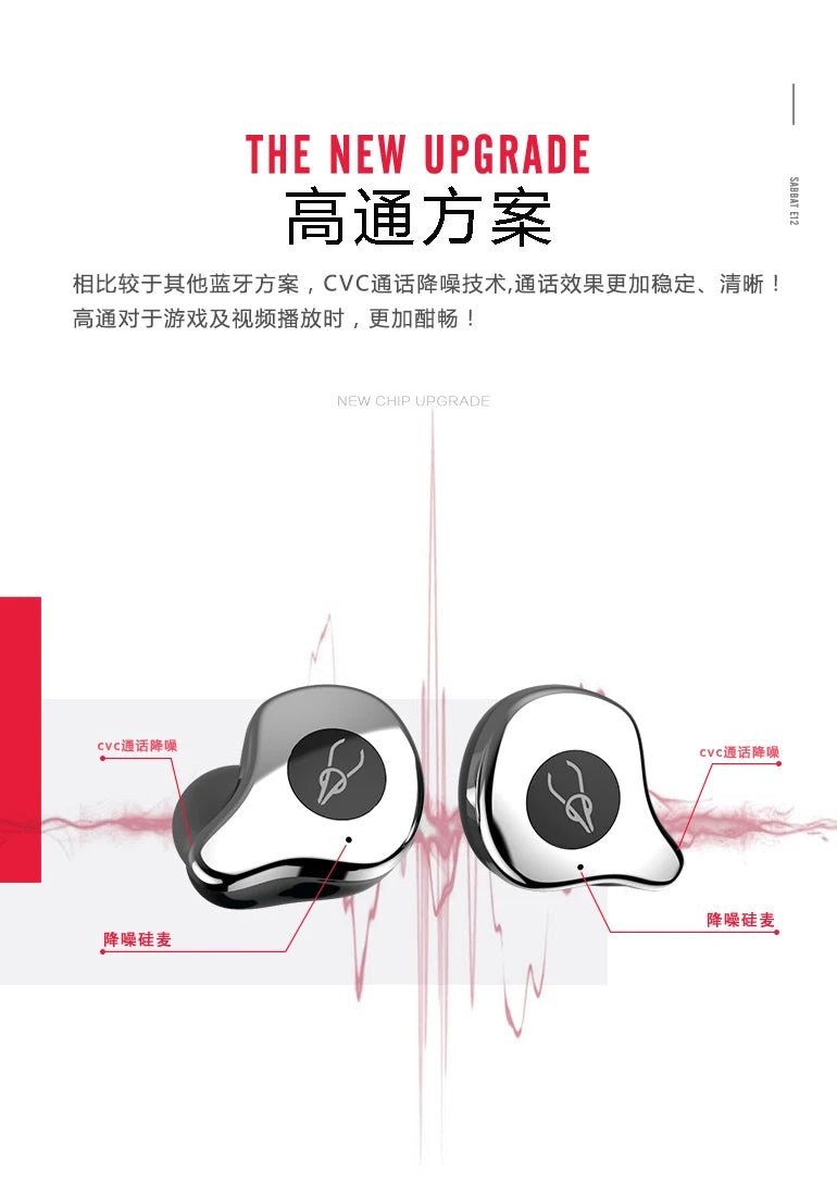 Sabbat E12 Ultra Bluetooth Earbuds 5.0 TWS Bluetooth Earphone Sports In-Ear Earbuds Waterproof Headset Wireless Charging pk G12