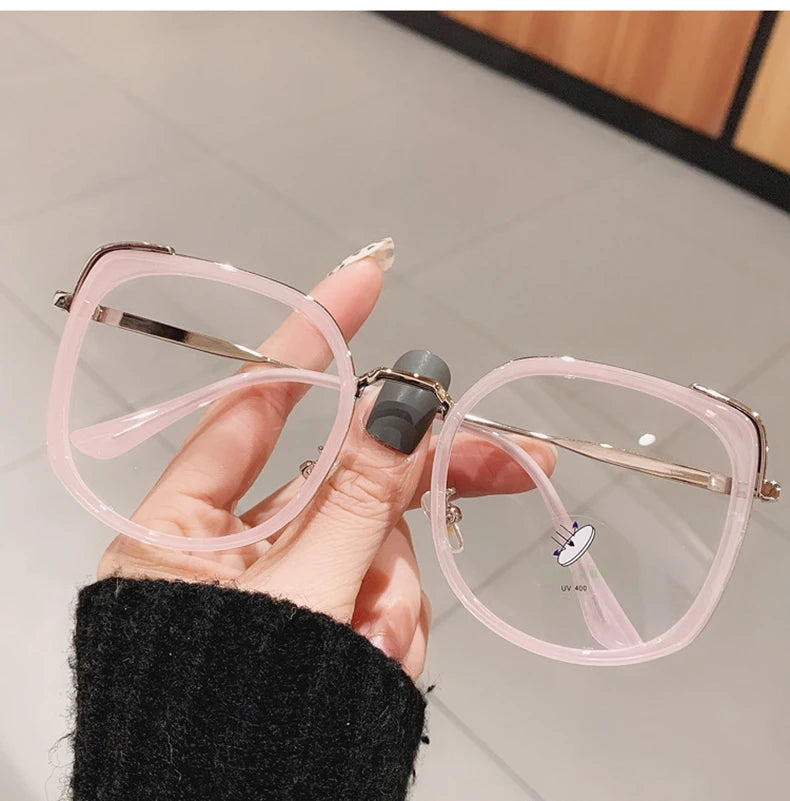 SO&EI Fashion Oversized Square Women Glasses Frame Vintage Clear Anti-Blu-Ray Eyewear Men Optical Pink Frame Computer Goggle