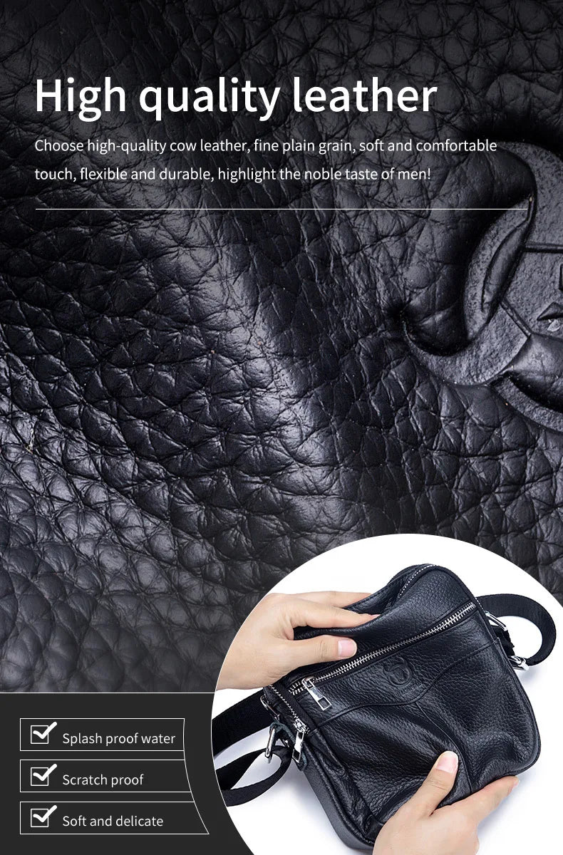 BULLCAPTAIN 2024 New Brand 100% cowhide men's bag shoulder bags high quality messenger small bag retro square luxury  handbag