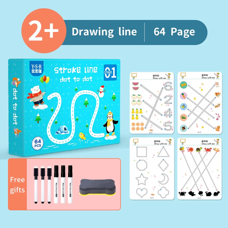 Tracing Trails Workbook for Kids Handwriting Activity Kit With Tracing Dry Erase Activity Boards and Crayon