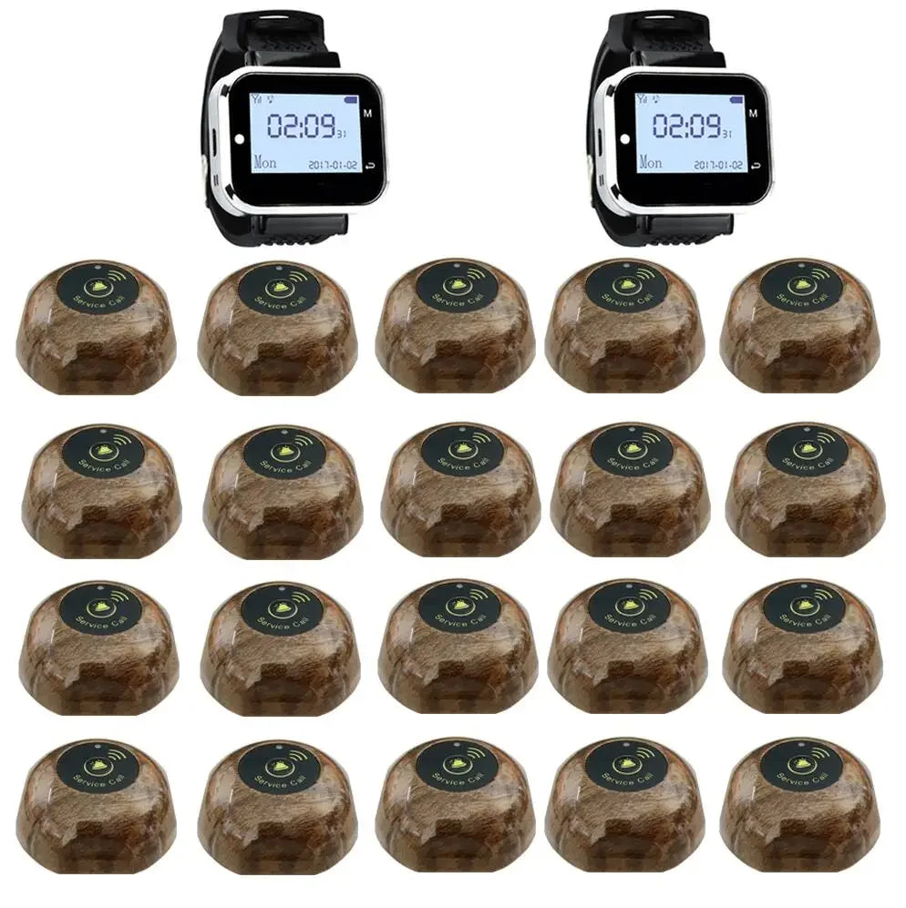 20 Call Button 2 Watch Pager Receiver for Restaurant Cafe Bar Wireless Service Call Bell Guest Calling System Pager
