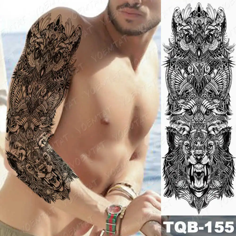 Large Arm Sleeve Tattoo Forest Angel Wolf Lion Waterproof Temporary Tatto Sticker Crown Skull Body Art Full Fake Tatoo Women Men