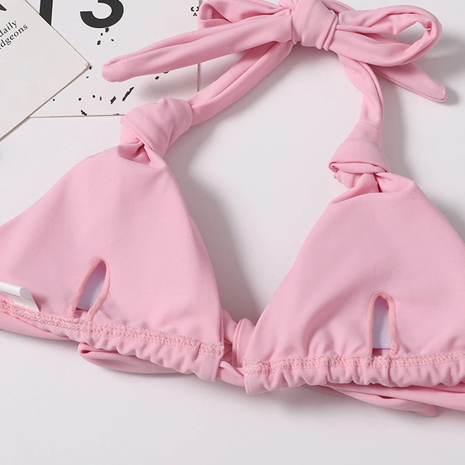 Sexy Micro Bikini 2024 Woman Swimsuit Mini Thong Bikinis Set Beachwear Halter Top Swimwear Women Swimming Wear for Bathing Suit