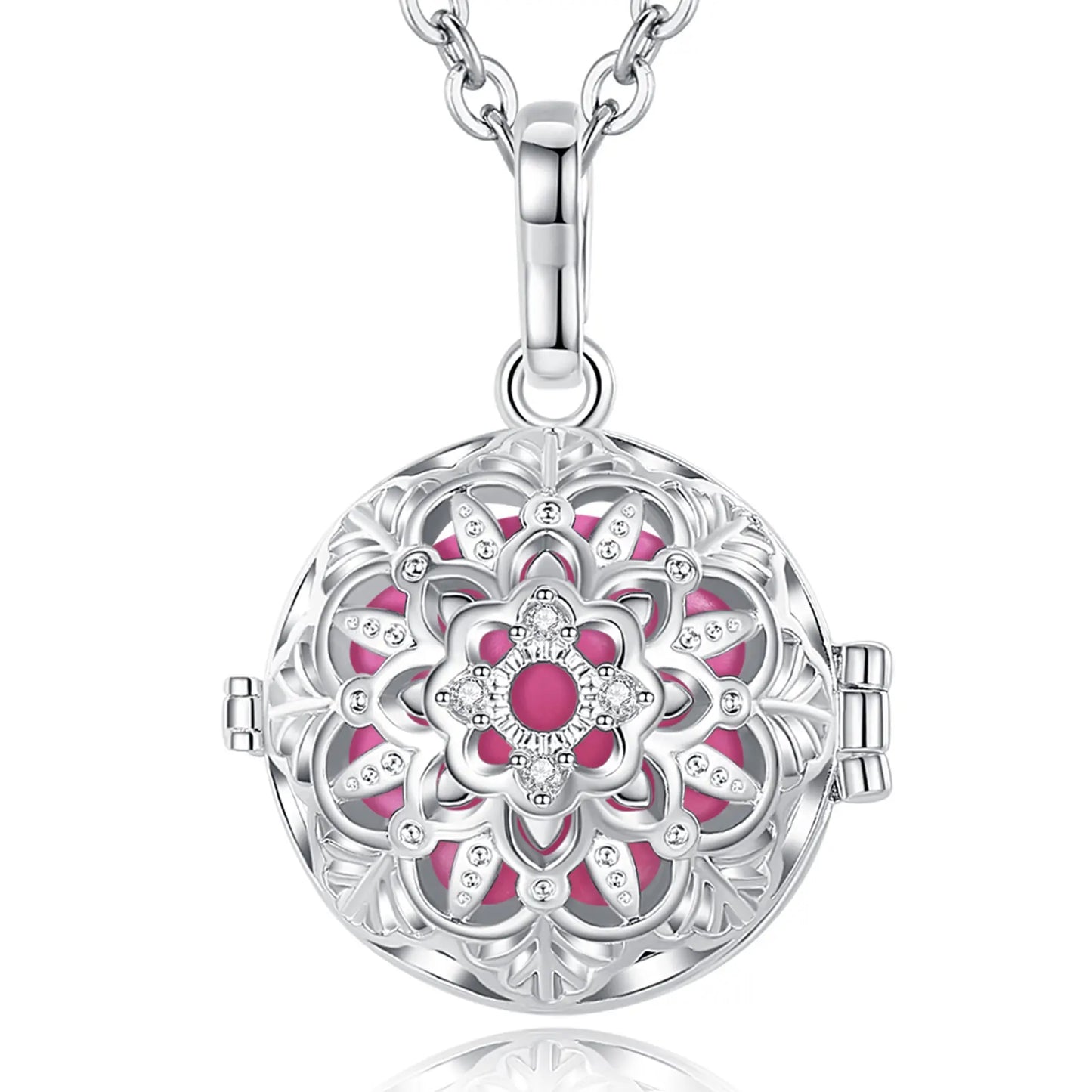 Eudora 18mm Harmony Ball Lotus Flower Cage Pendant Pregnancy Chime Bola Angel Caller Necklace Fashion Jewelry for Women gift