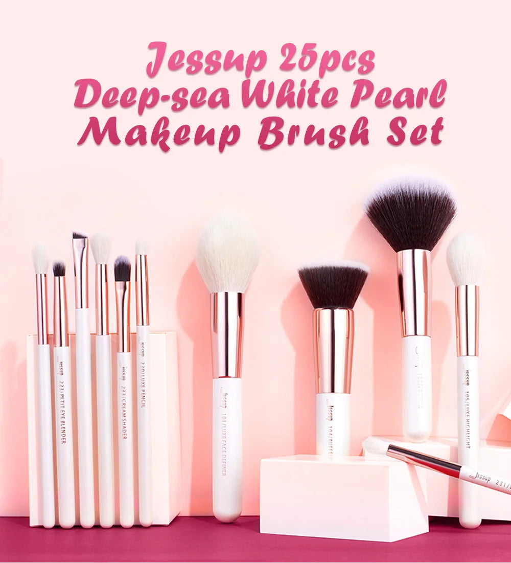 Jessup Makeup Brushes Set Dropshipping Pearl-White-Rose-Gold Pinceaux Maquillage Cosmetic Tools Eyeshadow Powder Definer 6-25pcs