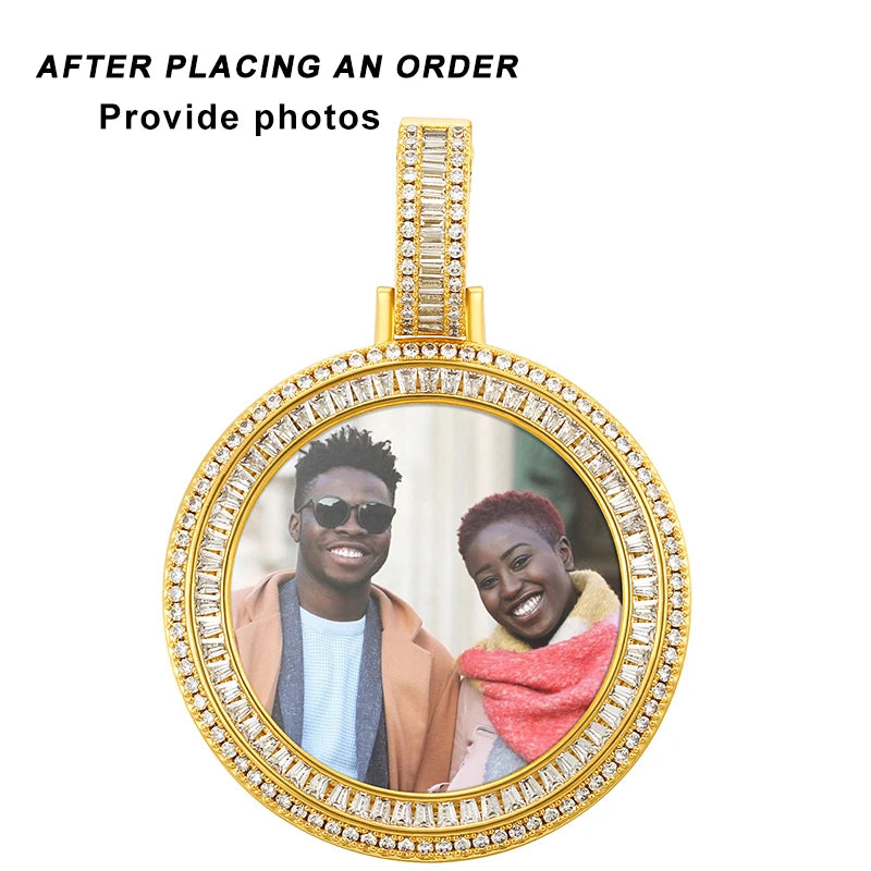 Customized Necklace Pendant Round Photo Medallions Necklace Men‘s Hip Hop Jewelry Personalized Custom Name Engraved Pendant Gift