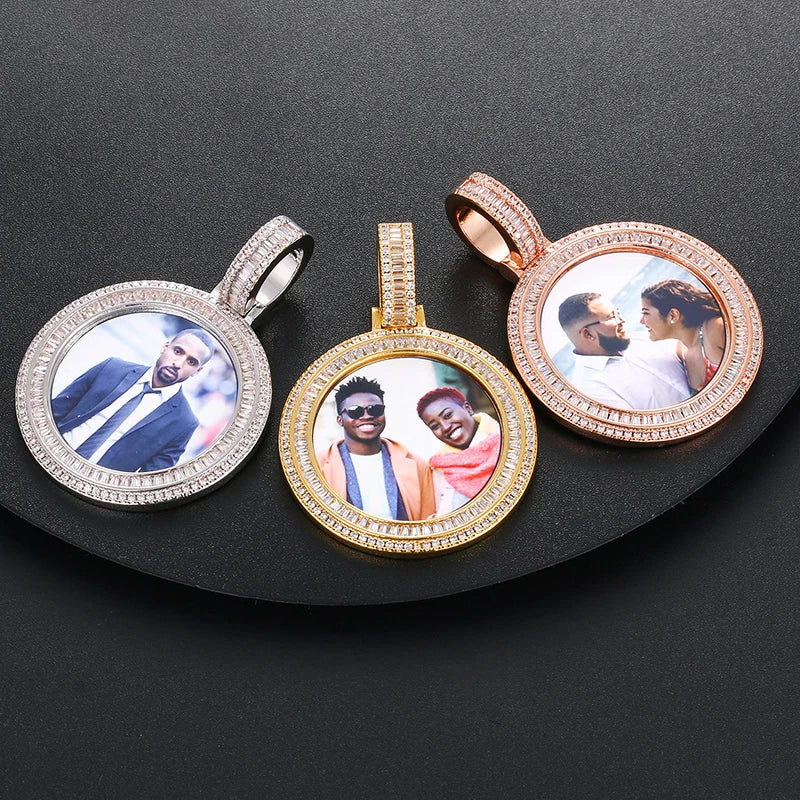 Customized Necklace Pendant Round Photo Medallions Necklace Men‘s Hip Hop Jewelry Personalized Custom Name Engraved Pendant Gift