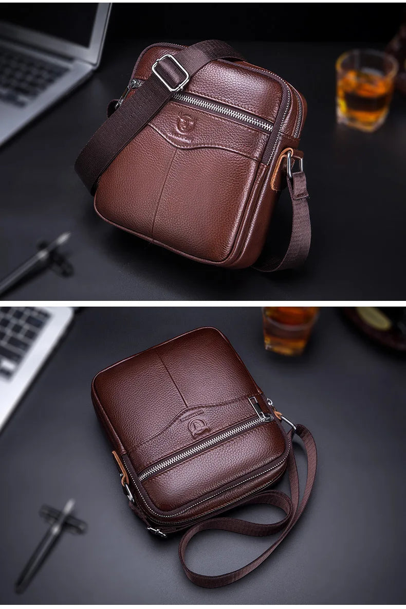 BULLCAPTAIN 2024 New Brand 100% cowhide men's bag shoulder bags high quality messenger small bag retro square luxury  handbag