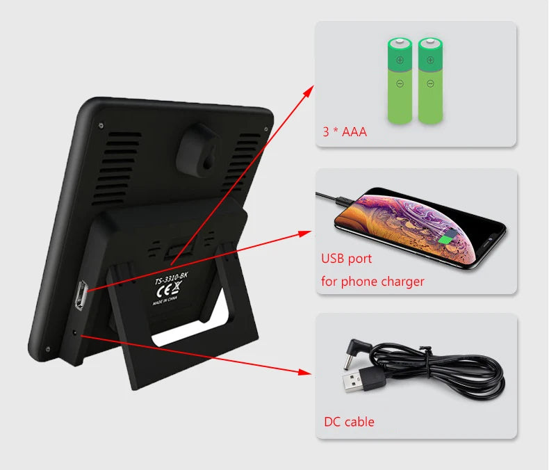 Touch Screen Electric Alarm Clock  Wireless Weather Station Digital Wall Clock Outdoor Temperature and Humidity Sensor
