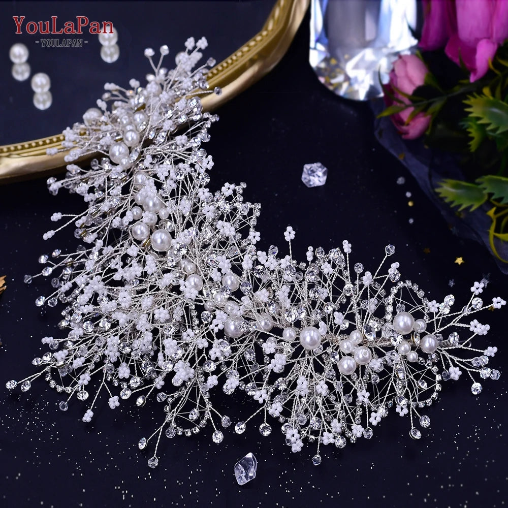 YouLaPan Bridal Hair Accessories Wedding Headband Rhinestone Headdress Bride Tiara Prom Wedding Hair Jewelry Queen Crown HP431