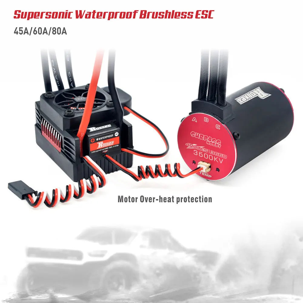 Rocket V2 Waterproof 3665 3800KV 3150KV 2750KV 2200KV Brushless Motor with 80A ESC for RC Car 1/10 Motor RC Rock Crawle