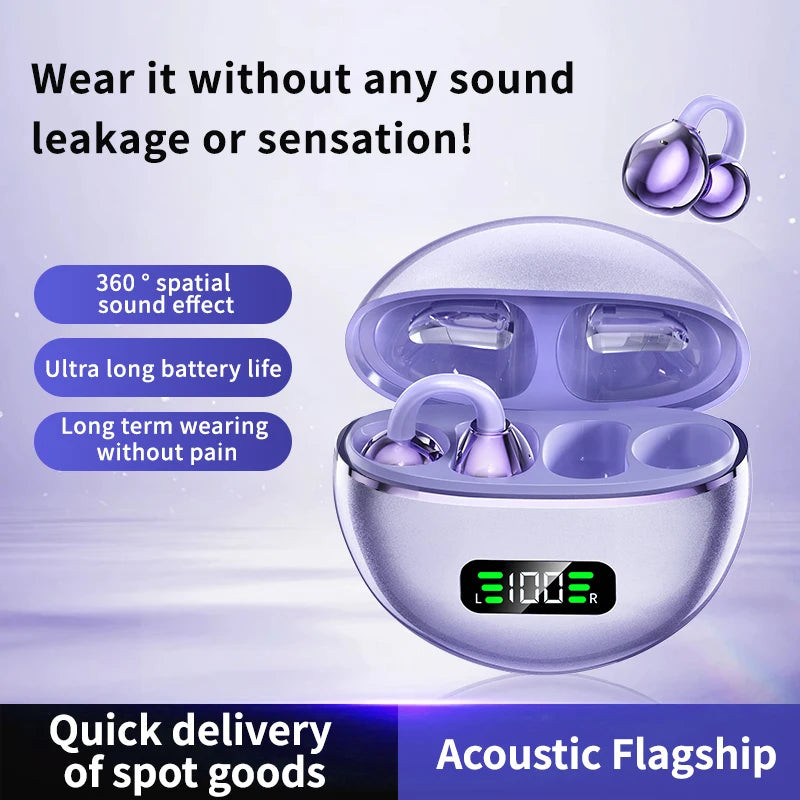 Q71 Ear Clip Design BT Earphones Intelligent Touch Real-Time Power Display screen Headphones High Quality Wireless Earbuds