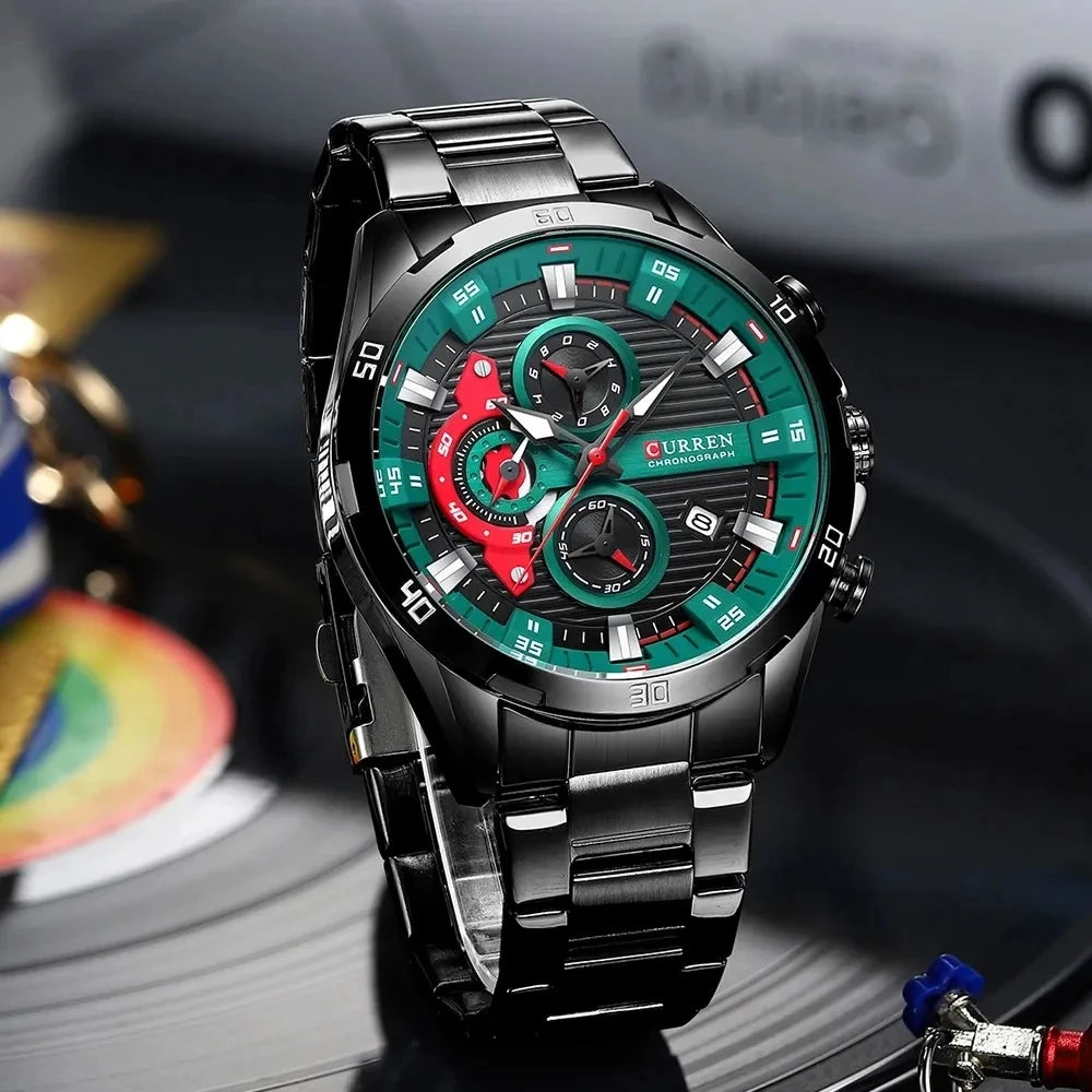 CURREN 8402 Stainless Steel Business Waterproof Chronograph Wristwatch Sport Clock Quartz Watch for Men Relogio Masculino Reloj