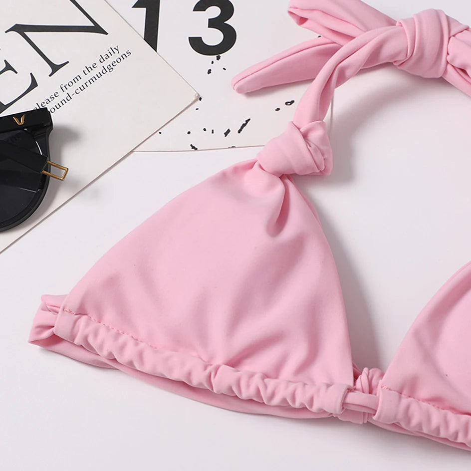 Sexy Micro Bikini 2024 Woman Swimsuit Mini Thong Bikinis Set Beachwear Halter Top Swimwear Women Swimming Wear for Bathing Suit