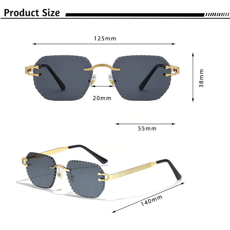 HBK Unisex Frameless Sunglasses Black PC Alloy Pink Blue Gradient Lens Polygon Rimless Design New Street Fashion Men Women