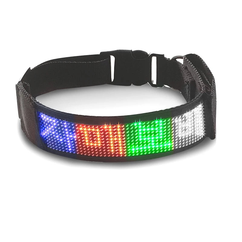 Free Size Adjustable Luminous LED Pet Collar Waterproof LED Light up Safety Dog Collar Programmable LED Display Dog Collars