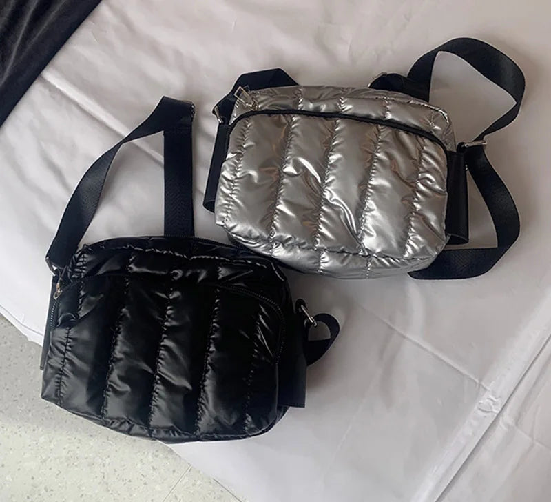 Luxury Space Cotton Shoulder Bags For Women 2021 Winter Crossbody Down Bag Designer Handbag Wide Shoulder Strap Messenger Pack가방