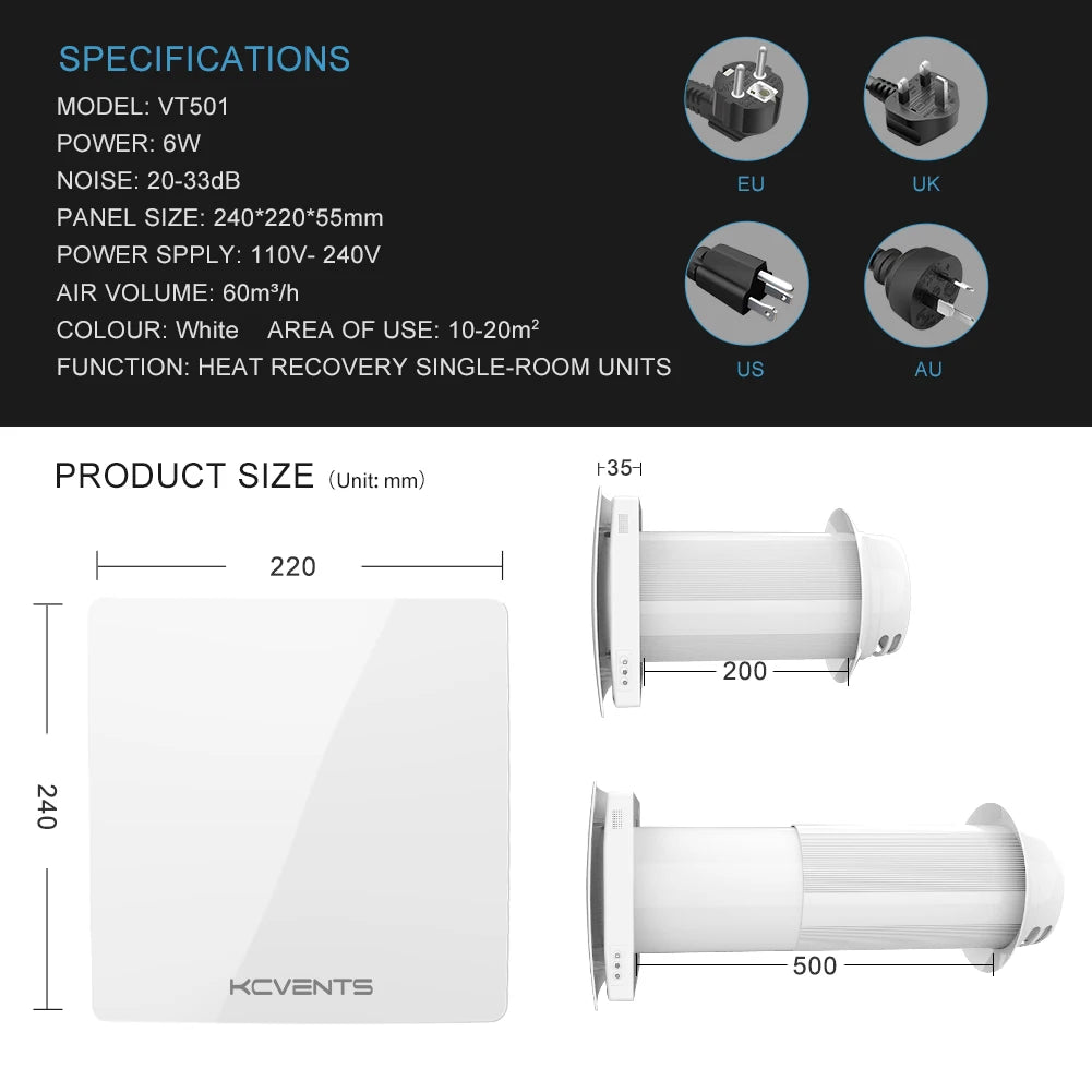 Decentralized Ventilation With Heat Recovery Unit Air Recuperator For Sigle Room Fresh Air
