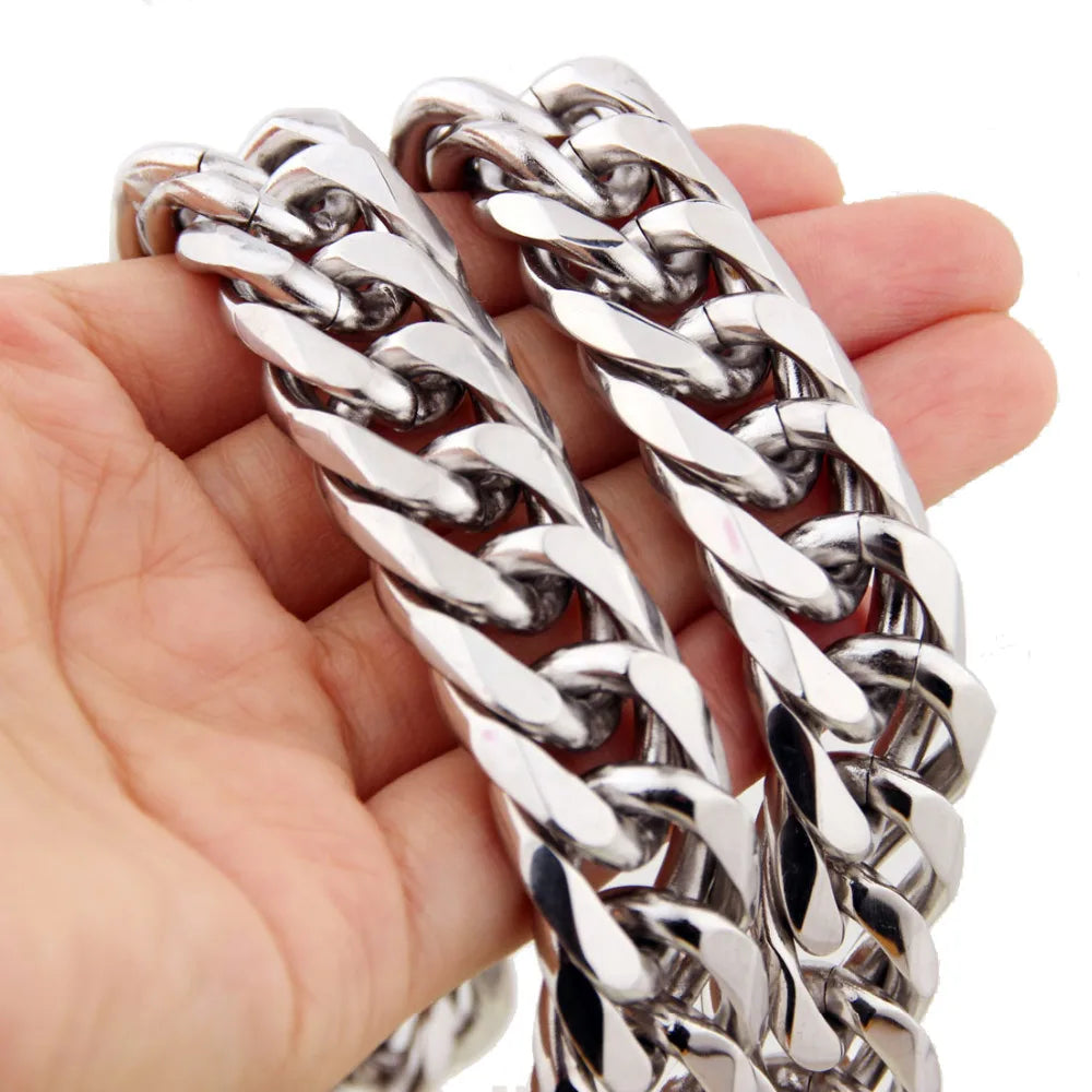 9/11/13/16/19/21mm Heavy Polished Stainless Steel Necklace Men Curb Cuban Link Chain Necklace Or Bracelet Choker Jewelry 7-40"