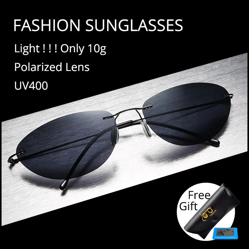 Fashion Rimless Square Sunglasses Mens Rectangle Photochromic Polarized Driving Sunglasses Oval Sun glasses UV400