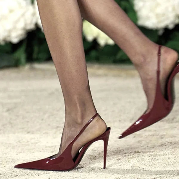 Colors Custom Women Super Pointy Toe Shoes Back Strap High Heels Slip on  Patent Pumps Slingback Dress Sandals