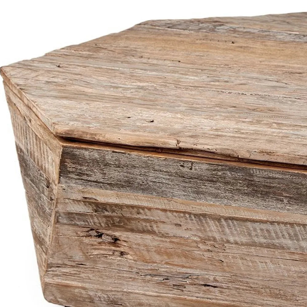 HMS 49\" Natural Wood Octagon Distressed Lift Top Abstract Coffee Table Farmhouse Japanese Style Living Room Furniture Made Oak