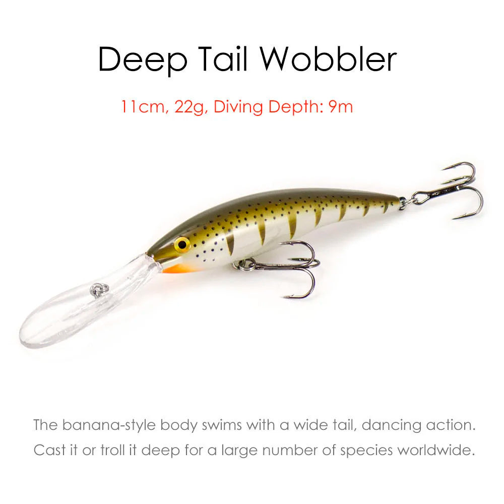 Countbass Deep Tail Wobbler Floating Diving Depth 9M Crankbait Fishing Lures, 110mm 22g